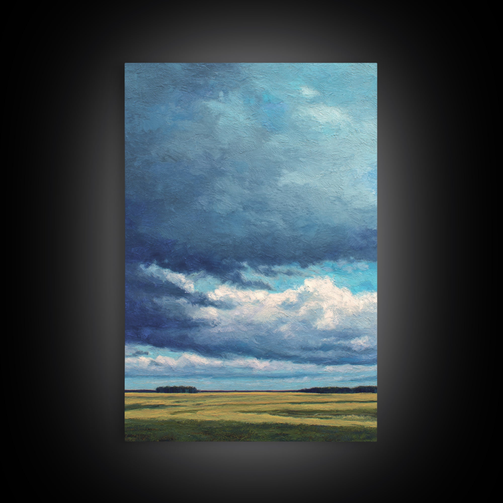 Storm Clouds over a Rolling Prairie Framed Canvas Print, Nature Art, Textured Painting, Living Room Decor, Fine Art, Nature, NAT-2x3-46