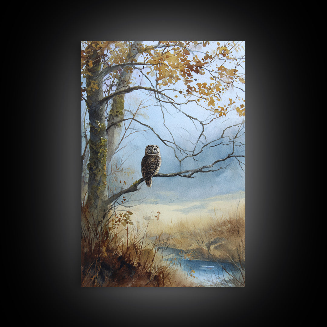 Owl in Moonlit Branches Framed Canvas Print, Nature Art, Room Decor, Living Room Decor, Fine Art, Nature, Wall Hangings, NAT-2x3-51