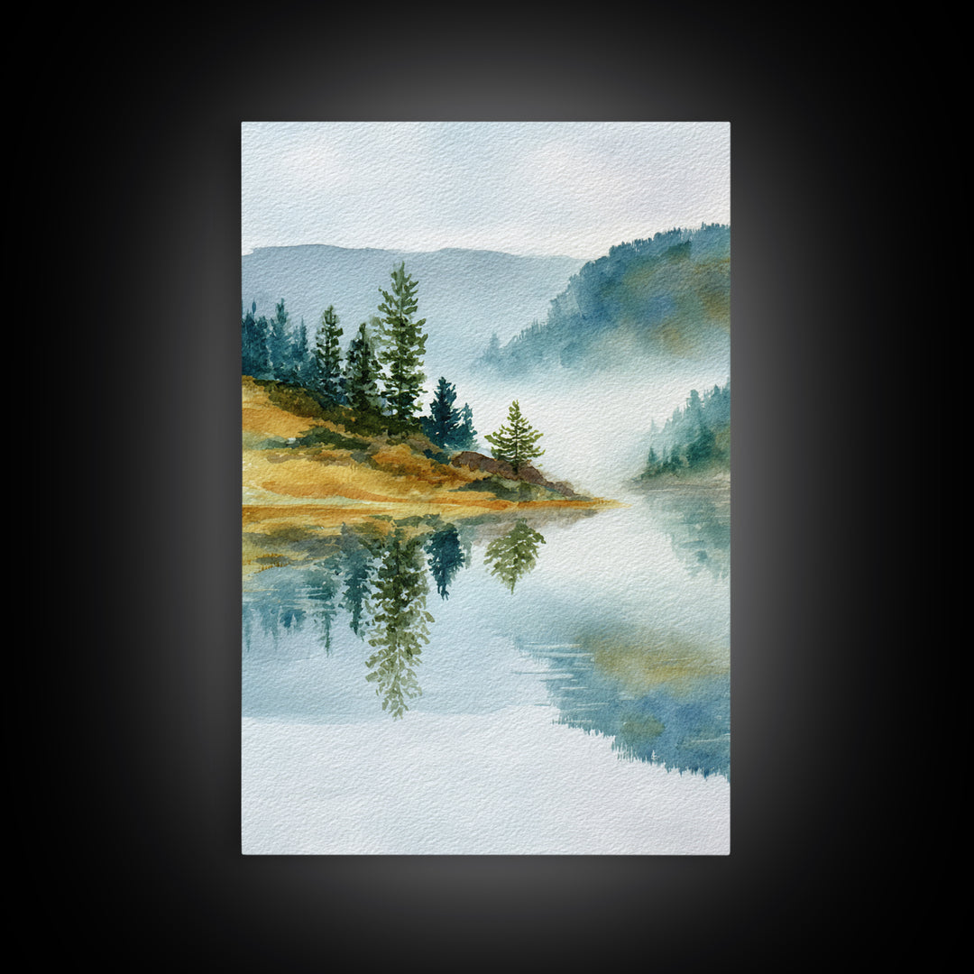 Misty Mountain Lake Canvas Print, Nature Art, Original Painting, Living Room Decor, Fine Art, Nature, Mountain Wall Art, NAT-2x3-61