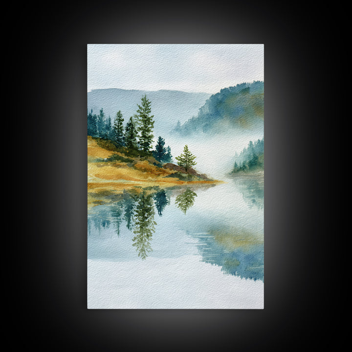 Misty Mountain Lake Canvas Print, Nature Art, Original Painting, Living Room Decor, Fine Art, Nature, Mountain Wall Art, NAT-2x3-61