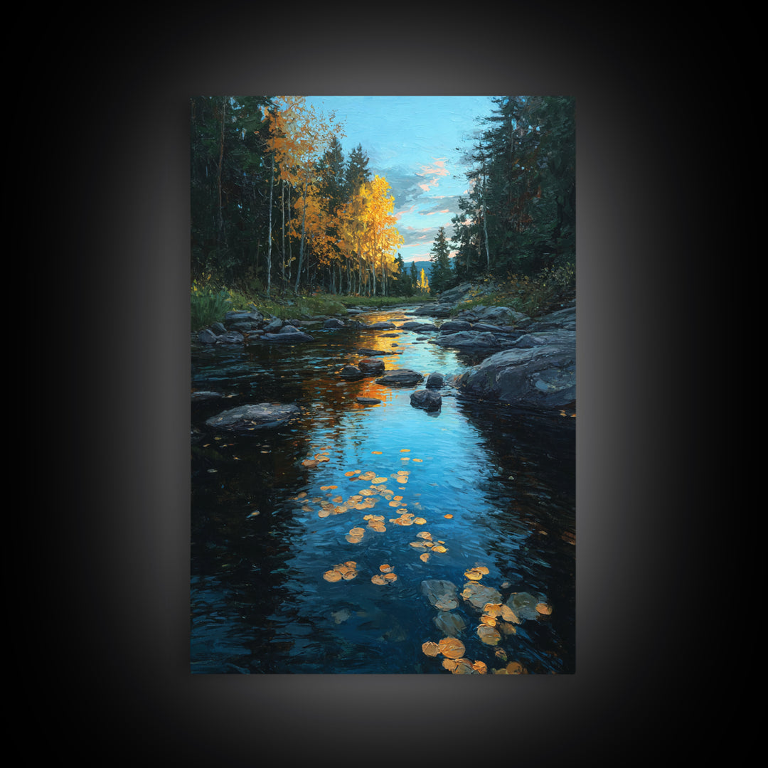 Autumn Leaves Floating on Quiet Stream Canvas Print, Nature Art, Mushroom, Living Room Decor, Abstract Art, Nature, NAT-2x3-62