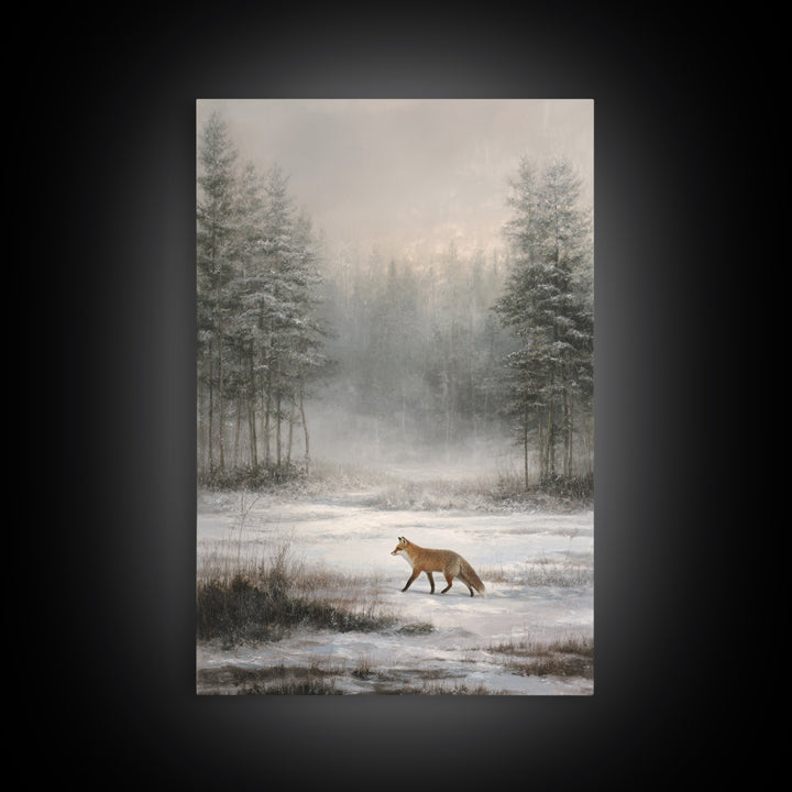 Fox Crossing a Snowy Forest Clearing Canvas Print, Nature Art, Home Decor, Living Room Decor, Nature, Abstract Wall Art, NAT-2x3-66