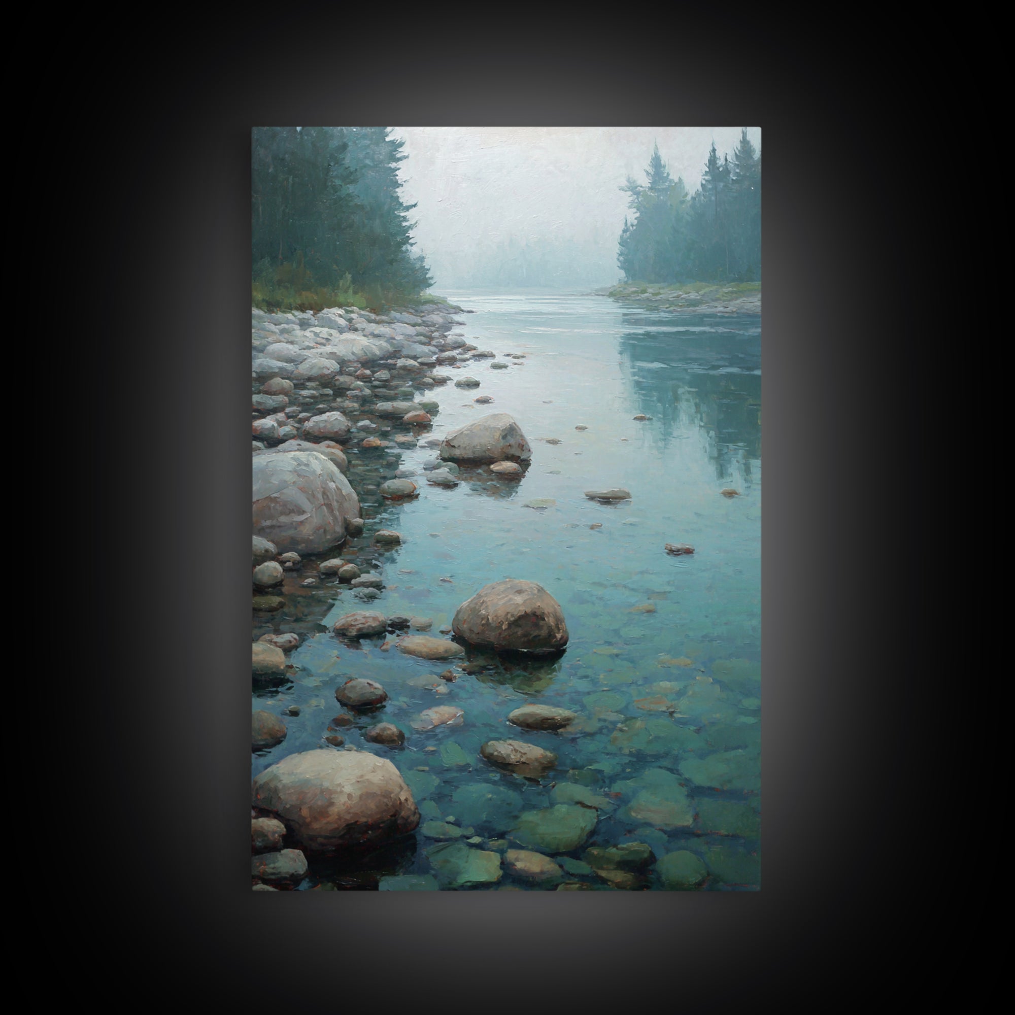 River Stones under Clear Shallow Water Framed Canvas Print, Nature Art, Artwork, Living Room Decor, Fine Art, Nature, NAT-2x3-69
