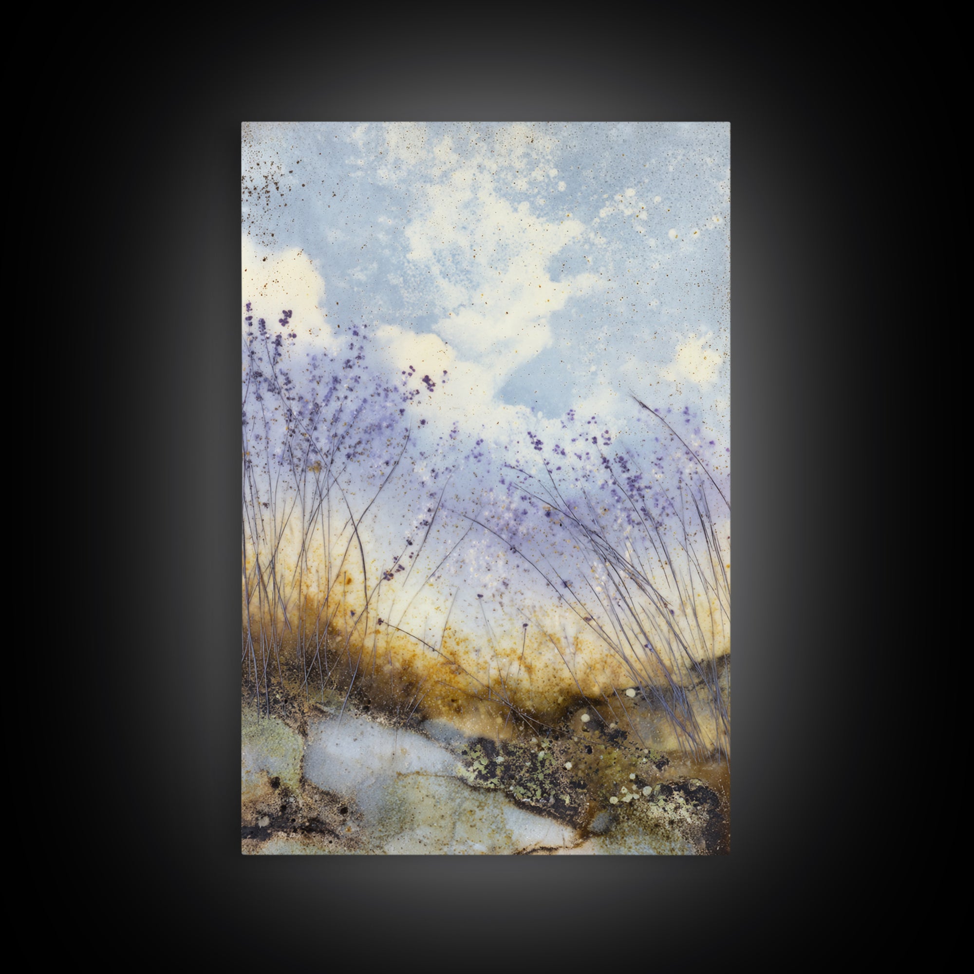Bees Circling Lavender Blossoms Canvas Print, Nature Art, Poster, Living Room Decor, Fine Art, Nature, Abstract Wall Art, NAT-2x3-79