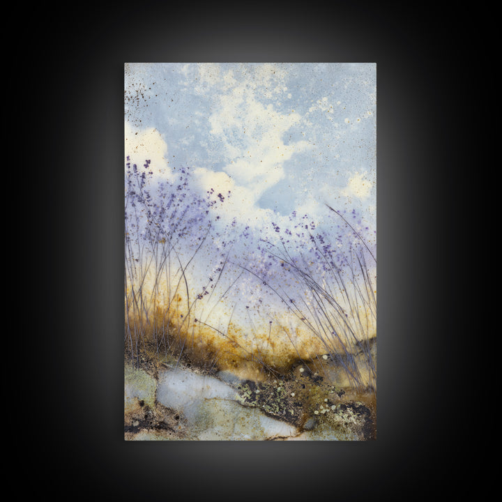 Bees Circling Lavender Blossoms Canvas Print, Nature Art, Poster, Living Room Decor, Fine Art, Nature, Abstract Wall Art, NAT-2x3-79