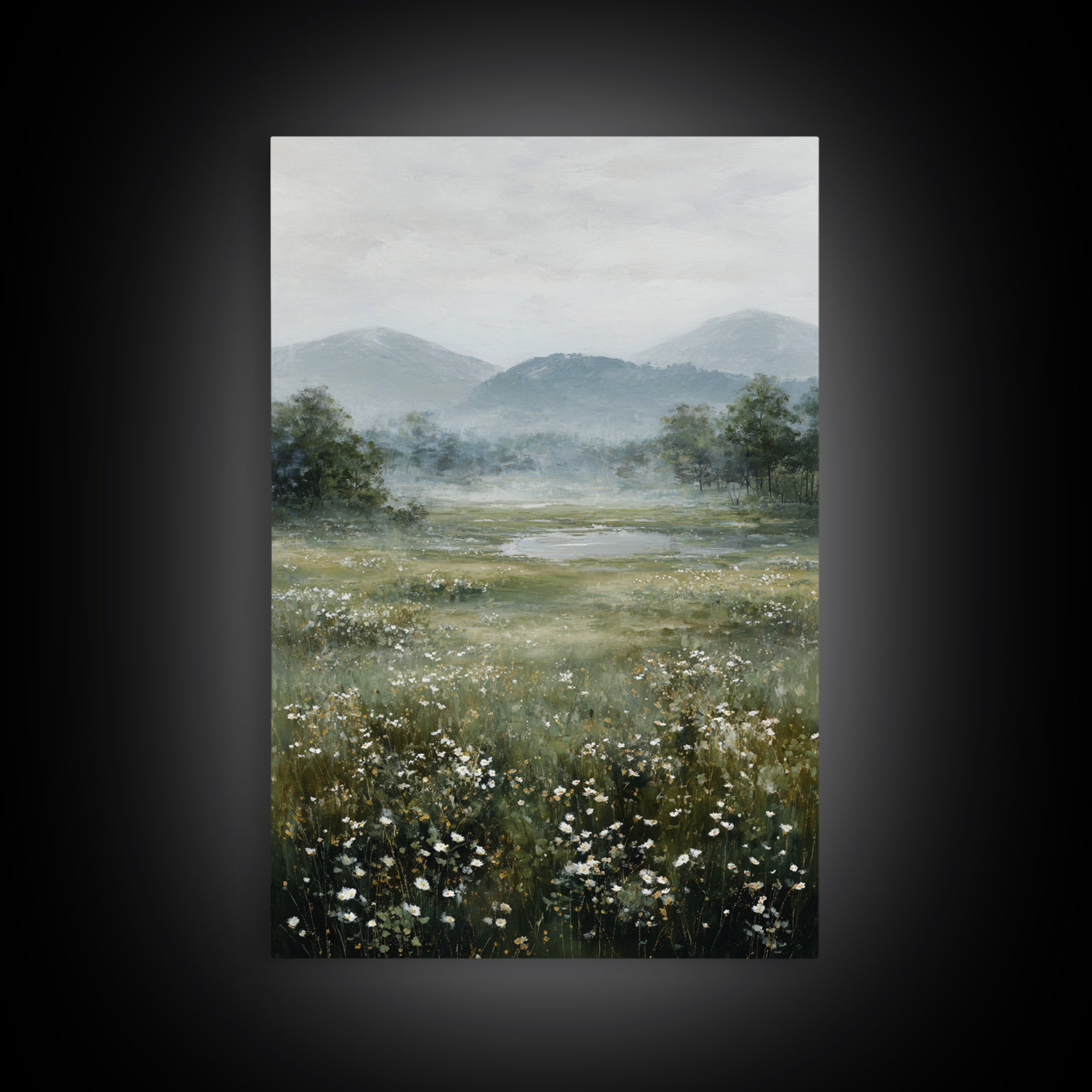 Wildflower Meadow under Soft Summer Sky Canvas Print, Nature Art, Painting, Living Room Decor, Nature, Modern Wall Art, NAT-2x3-82