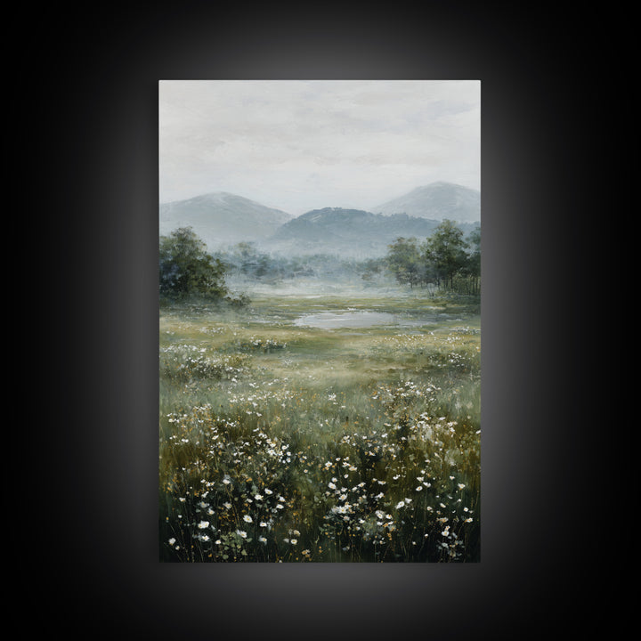 Wildflower Meadow under Soft Summer Sky Canvas Print, Nature Art, Painting, Living Room Decor, Nature, Modern Wall Art, NAT-2x3-82