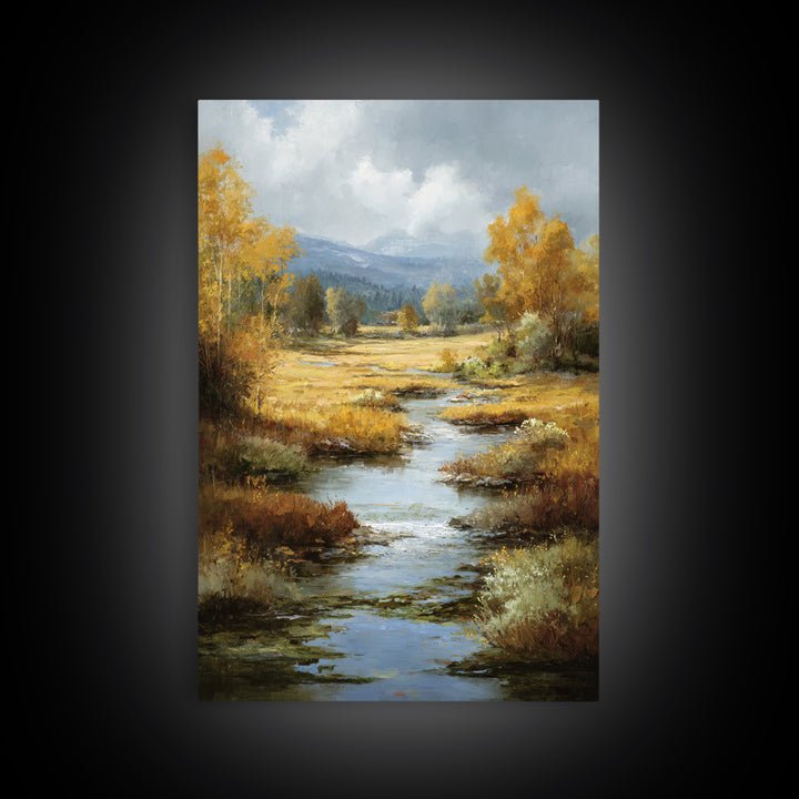Autumn Leaves Floating on Quiet Stream Canvas Print, Nature Art, Mushroom, Living Room Decor, Abstract Art, Nature, NAT-2x3-86