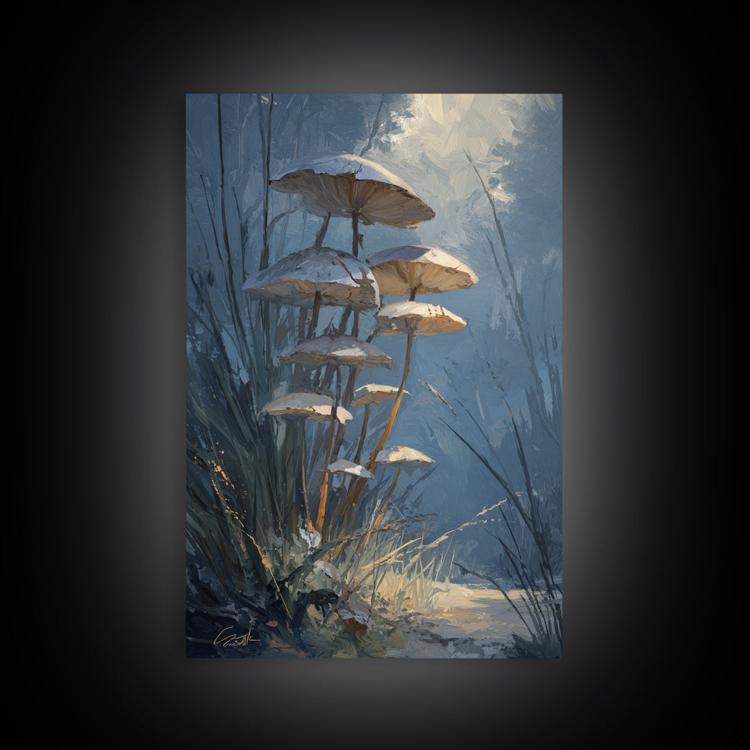 Mushroom Cluster in Enchanted Woodland Framed Canvas Print, Nature Art, 3d Wall Art, Living Room Decor, Fine Art, Nature, NAT-2x3-87
