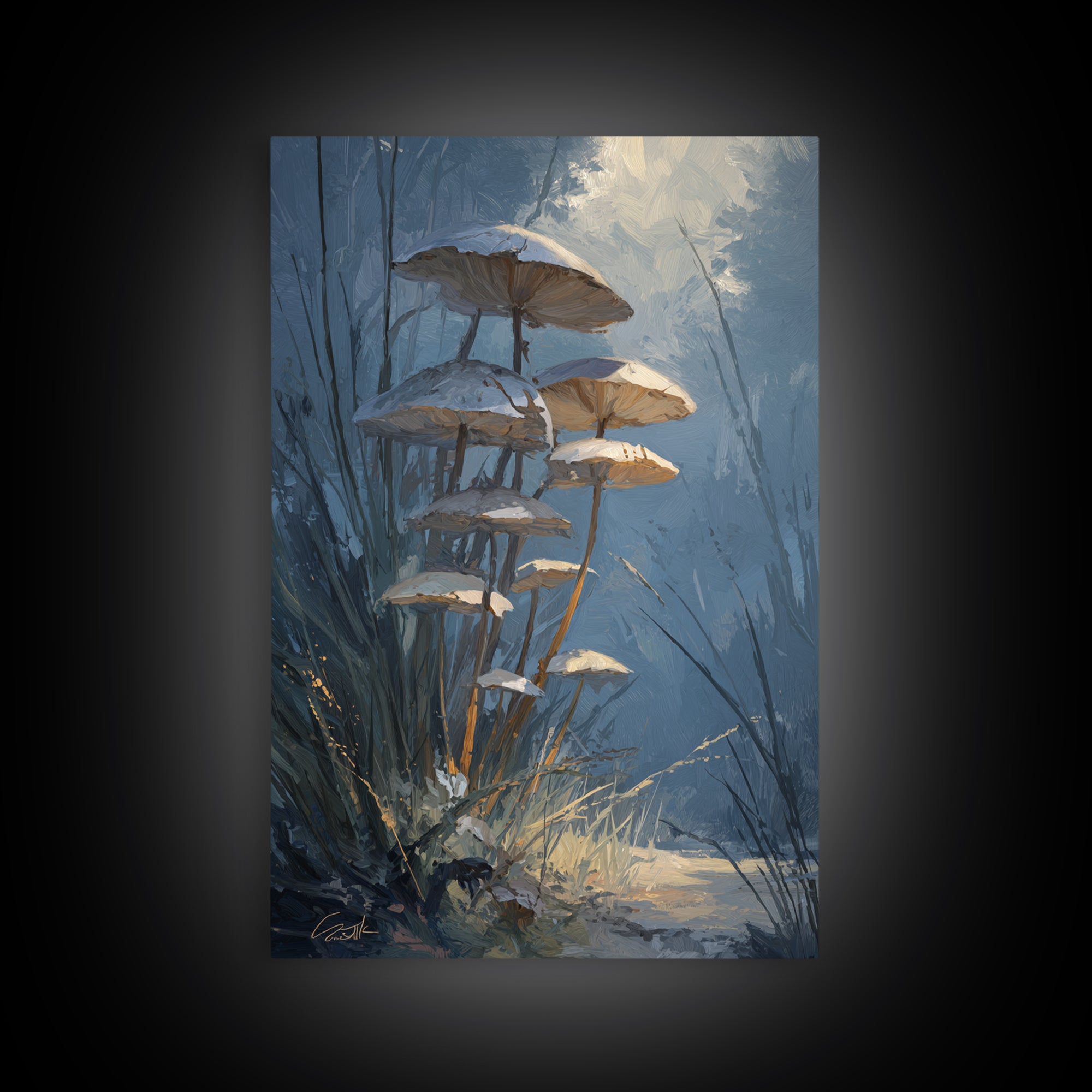 Mushroom Cluster in Enchanted Woodland Framed Canvas Print, Nature Art, 3d Wall Art, Living Room Decor, Fine Art, Nature, NAT-2x3-87