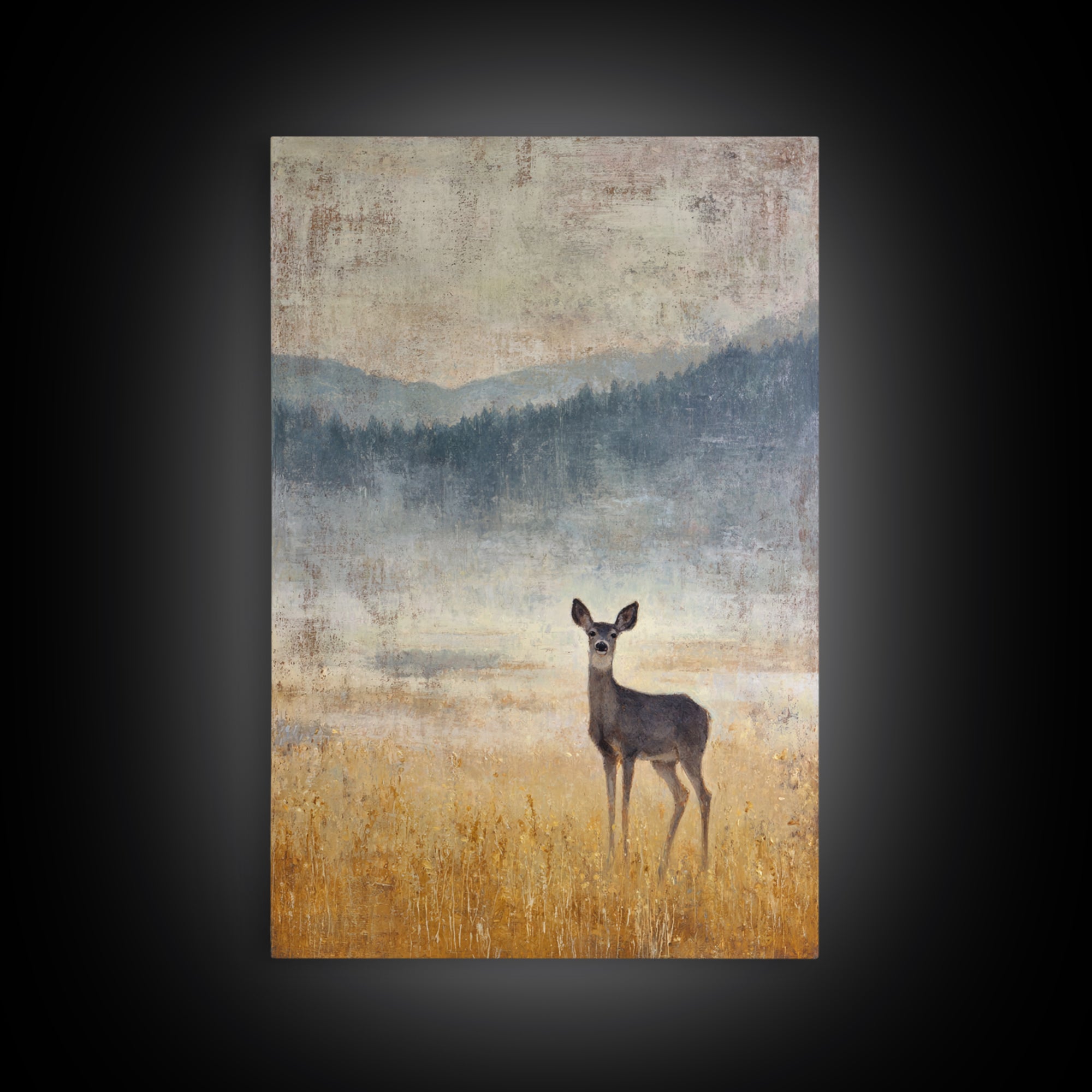 Deer Standing in a Golden Field Framed Canvas Print, Nature Art, Printable Wall Art, Living Room Decor, Fine Art, Nature, NAT-2x3-88