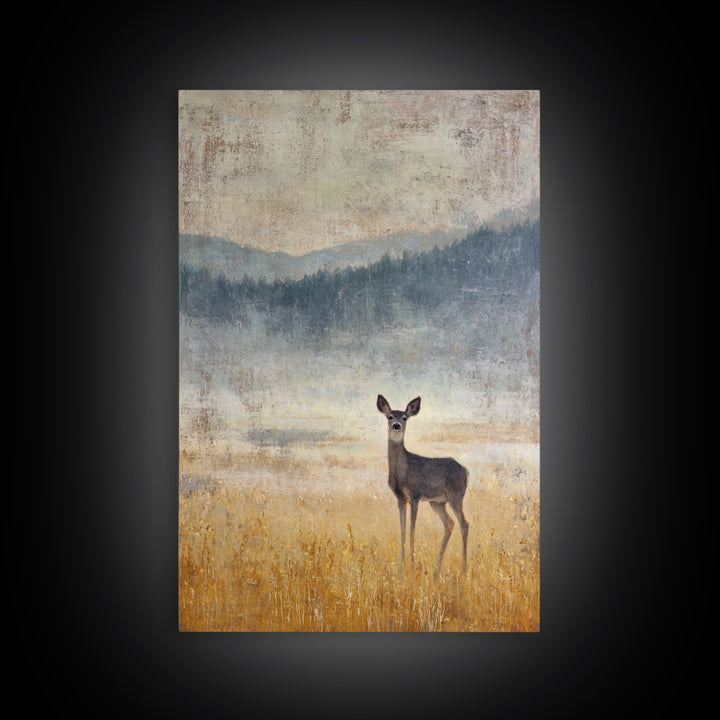 Deer Standing in a Golden Field Framed Canvas Print, Nature Art, Printable Wall Art, Living Room Decor, Fine Art, Nature, NAT-2x3-88