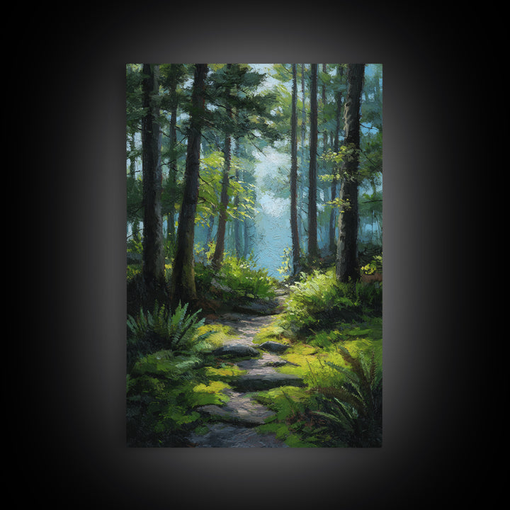 Sunlit Forest Path Canvas Print, Nature Art, Poster, Living Room Decor, Fine Art, Nature, Abstract Wall Art, 3d Wall Art, NAT-2x3-9