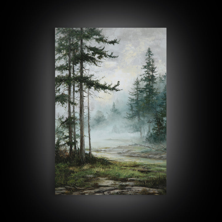 Moody Pine Forest Framed Canvas Print, Nature Art, Framed Art, Living Room Decor, Nature, Botanical Art, Digital Download Art, NAT-2x3-97