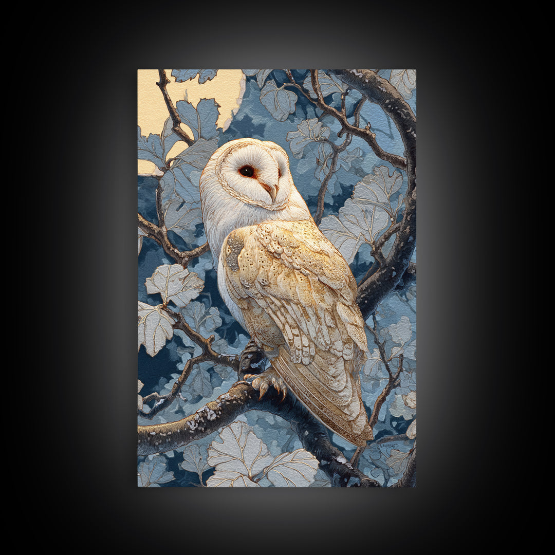 Owl in Moonlit Branches Canvas Print, Nature Art, Wood Wall Art, Living Room Decor, Watercolor Art, Nature, Nature Wall Art, NAT-2x3-99