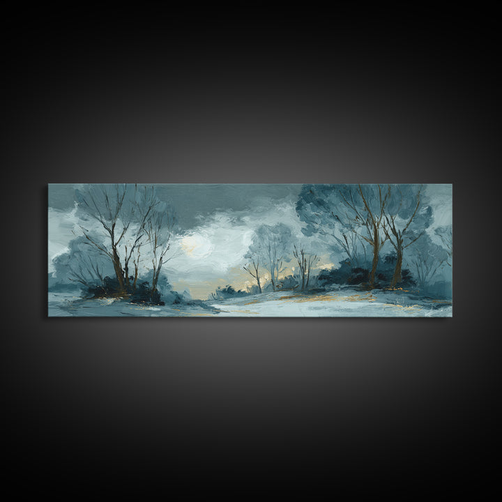 Owl in Moonlit Branches Canvas Print, Nature Art, Bird Wall Art, Living Room Decor, Fine Art, Nature, Textured Painting, NAT-3x1-11