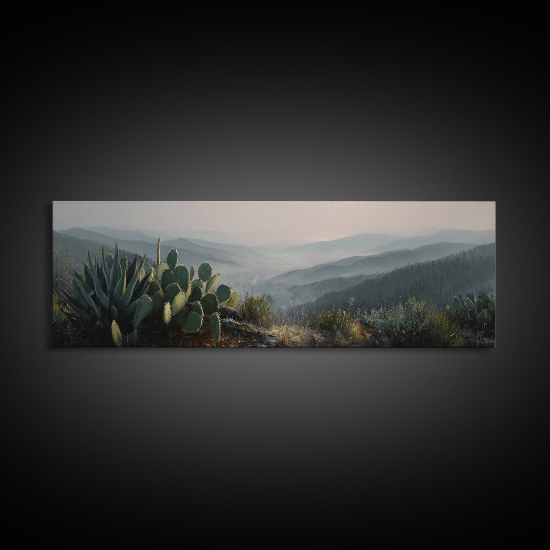 Desert Cactus Blooming After Rain Framed Canvas Print, Nature Art, Botanical Art, Living Room Decor, Watercolor Art, Nature, NAT-3x1-12