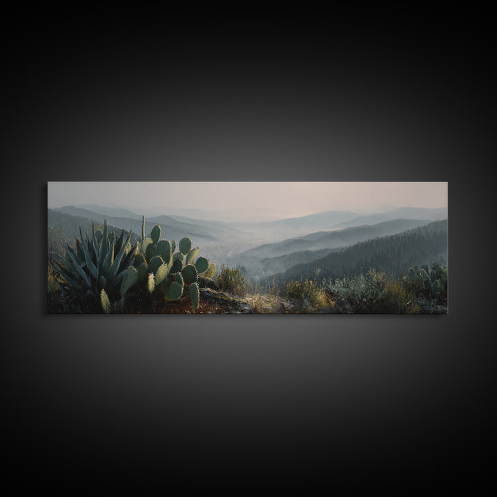 Desert Cactus Blooming After Rain Framed Canvas Print, Nature Art, Botanical Art, Living Room Decor, Watercolor Art, Nature, NAT-3x1-12