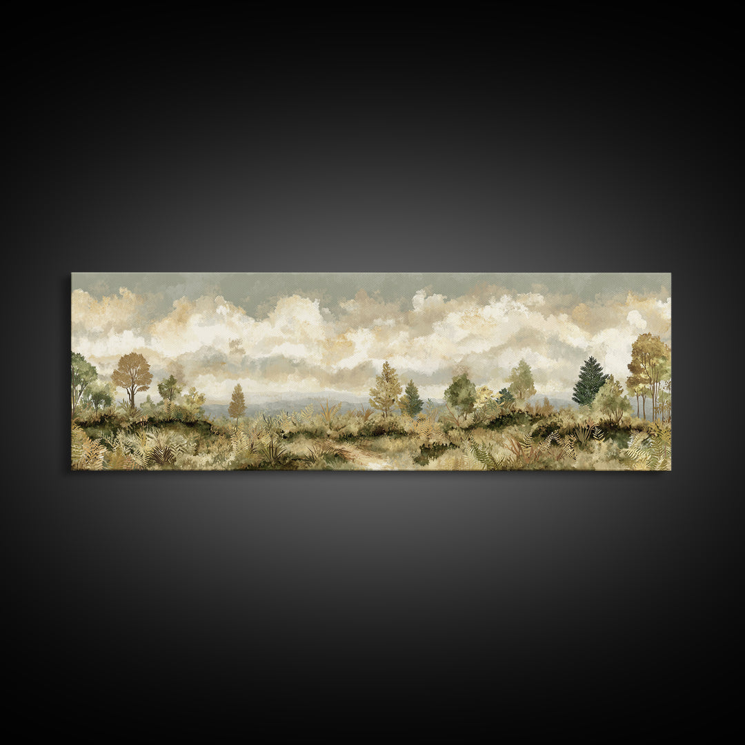 Sunlit Forest Path Framed Canvas Print, Nature Art, Modern Wall Art, Living Room Decor, Fine Art, Nature, Mountain Art, NAT-3x1-17