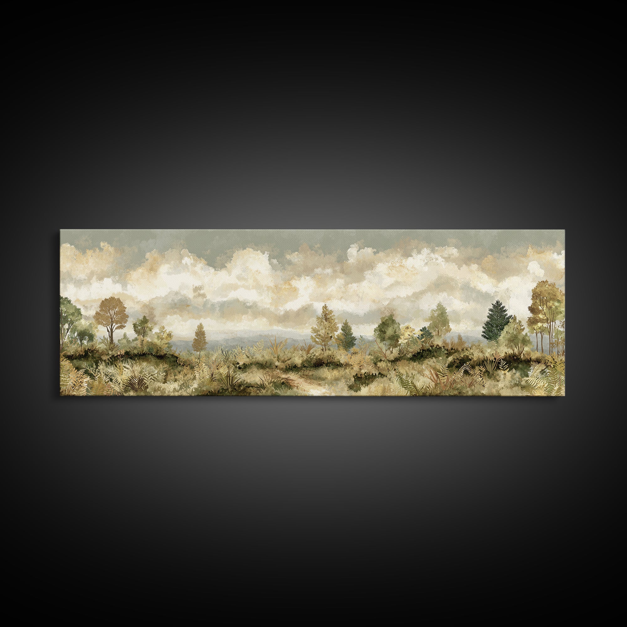 Sunlit Forest Path Framed Canvas Print, Nature Art, Modern Wall Art, Living Room Decor, Fine Art, Nature, Mountain Art, NAT-3x1-17