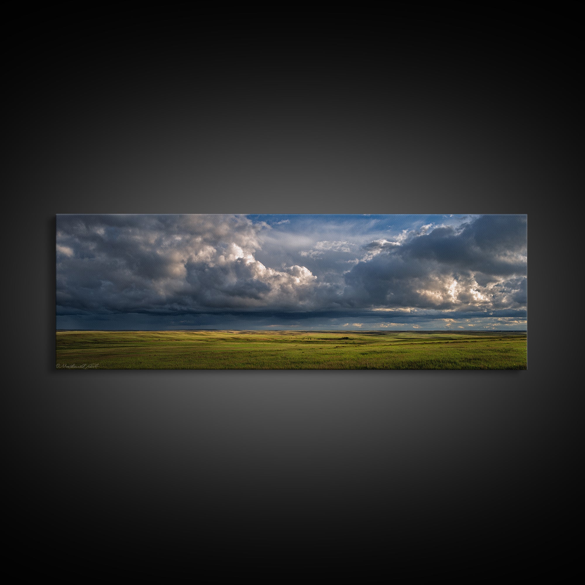 Storm Clouds over a Rolling Prairie Canvas Print, Nature Art, Wall Art, Living Room Decor, Fine Art, Nature, Wood Wall Art, NAT-3x1-30