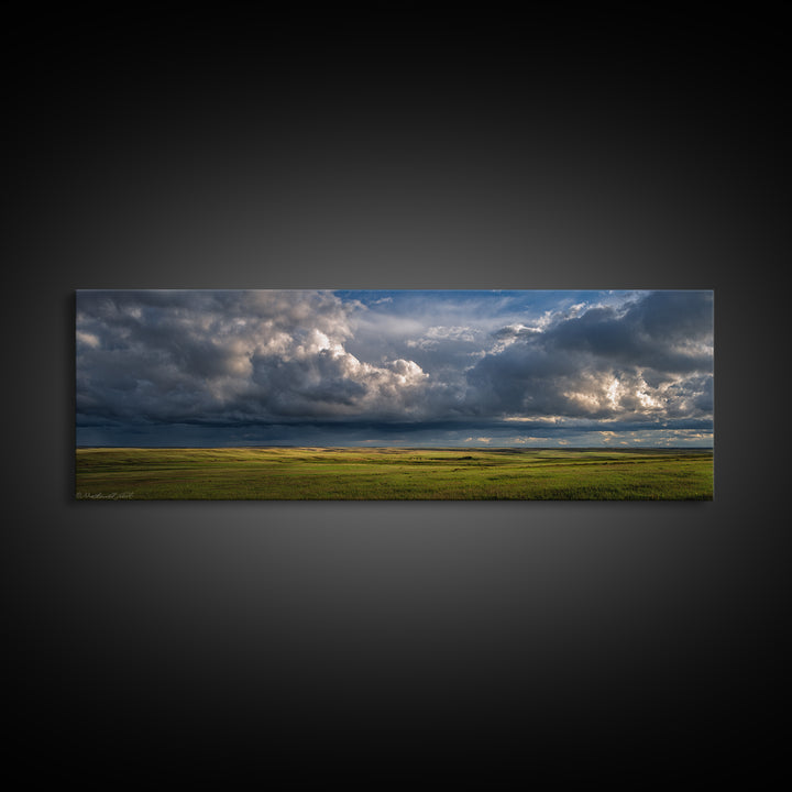 Storm Clouds over a Rolling Prairie Canvas Print, Nature Art, Wall Art, Living Room Decor, Fine Art, Nature, Wood Wall Art, NAT-3x1-30