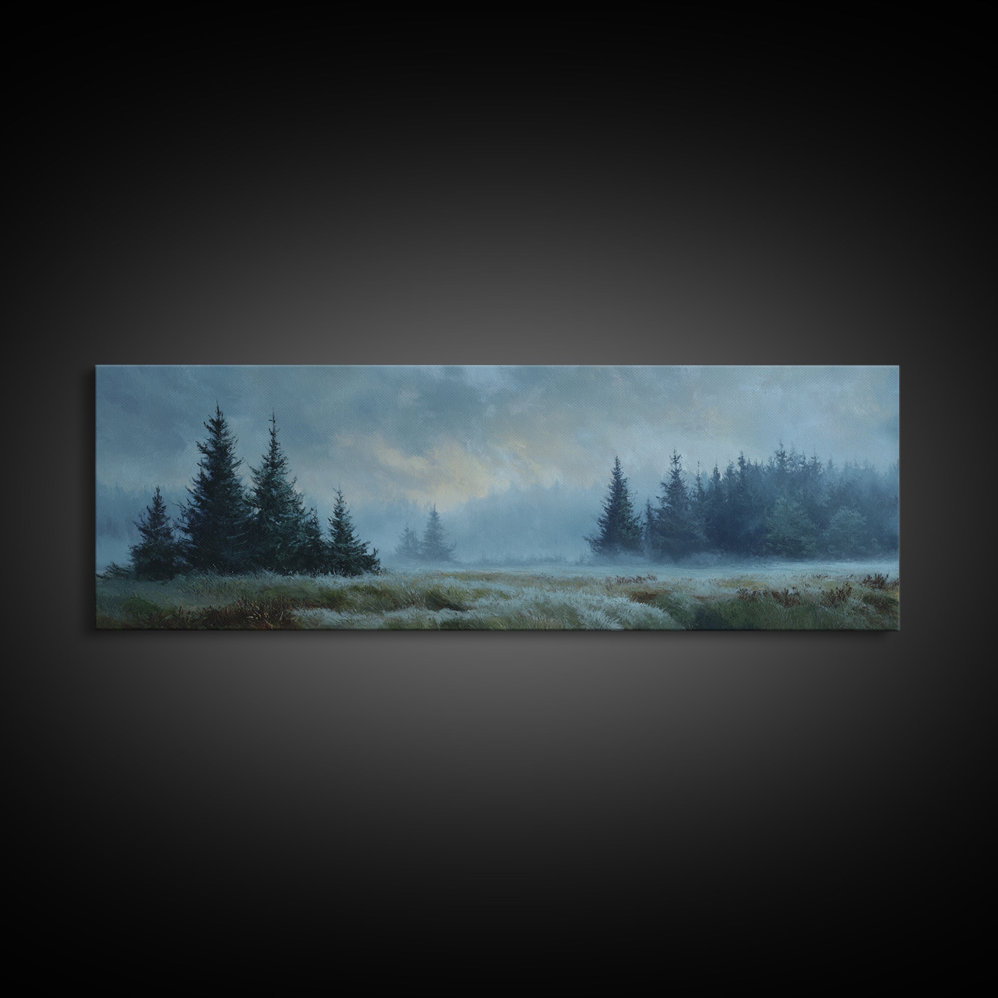 Moody Pine Forest Canvas Print, Nature Art, 3d Wall Art, Living Room Decor, Oil Painting, Nature, Nature Wall Art, NAT-3x1-33