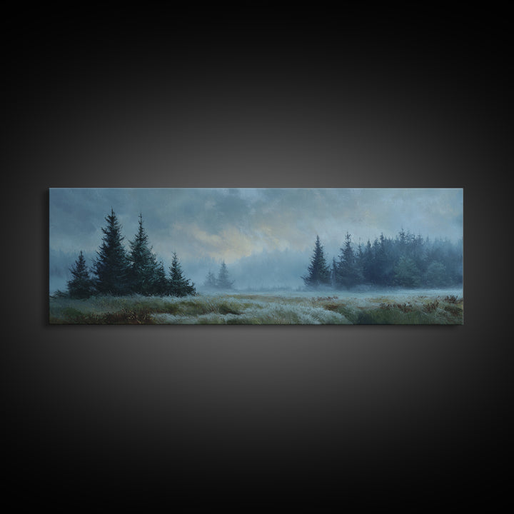 Moody Pine Forest Canvas Print, Nature Art, 3d Wall Art, Living Room Decor, Oil Painting, Nature, Nature Wall Art, NAT-3x1-33