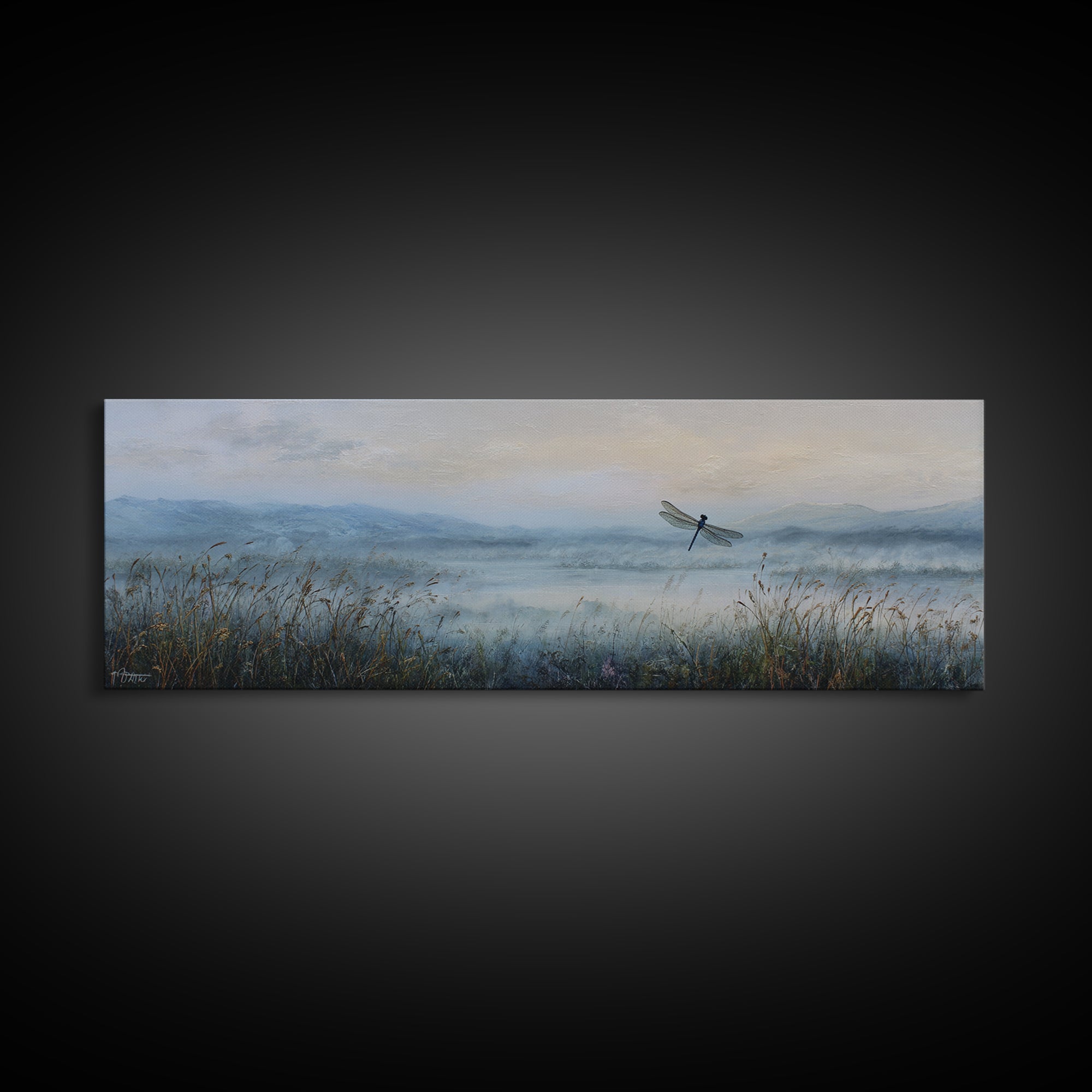 Dragonfly over a Pond with Reeds Canvas Print, Nature Art, Printable Wall Art, Living Room Decor, Abstract Art, Nature, NAT-3x1-34