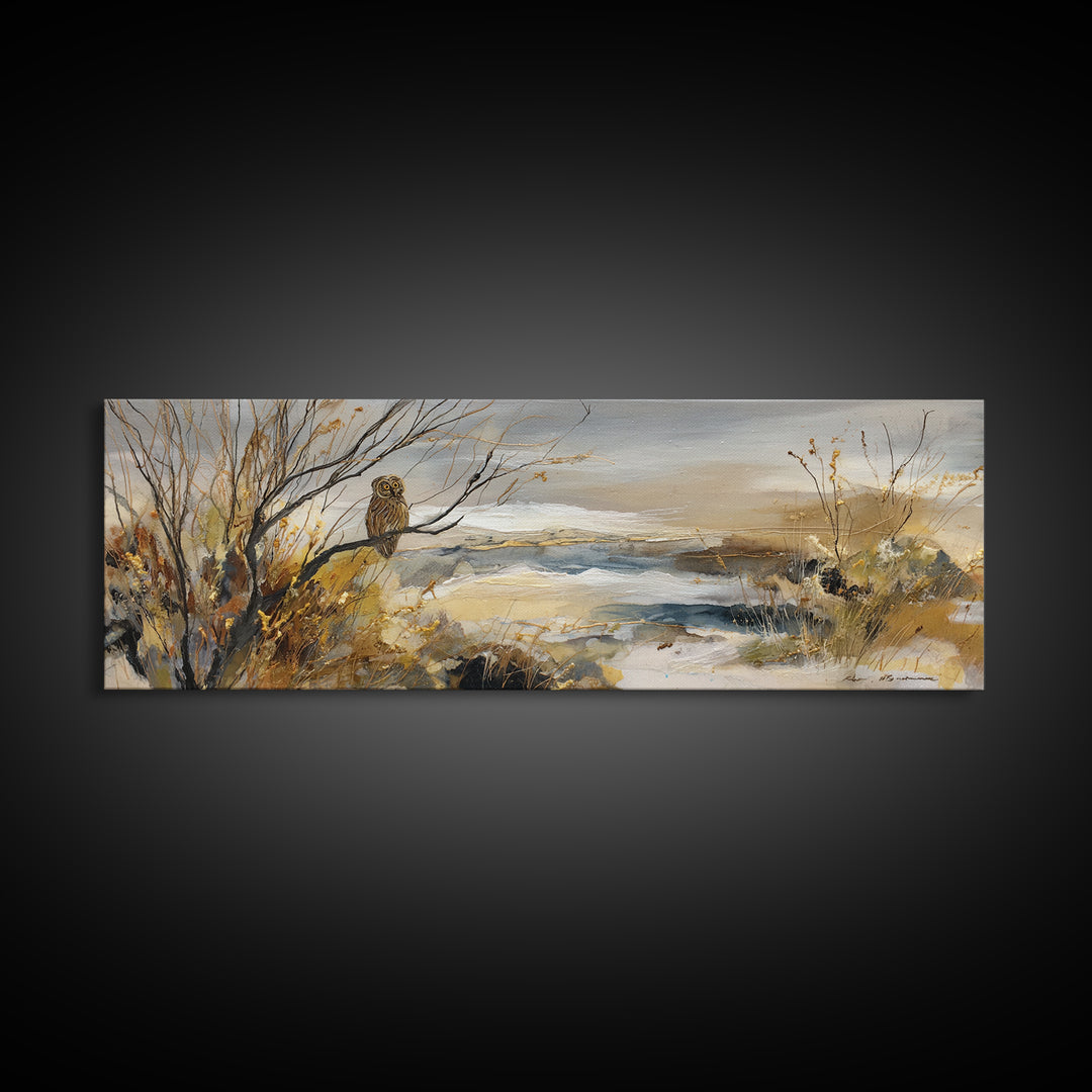 Owl in Moonlit Branches Canvas Print, Nature Art, Art Print, Living Room Decor, Oil Painting, Nature, Printable Wall Art, NAT-3x1-35