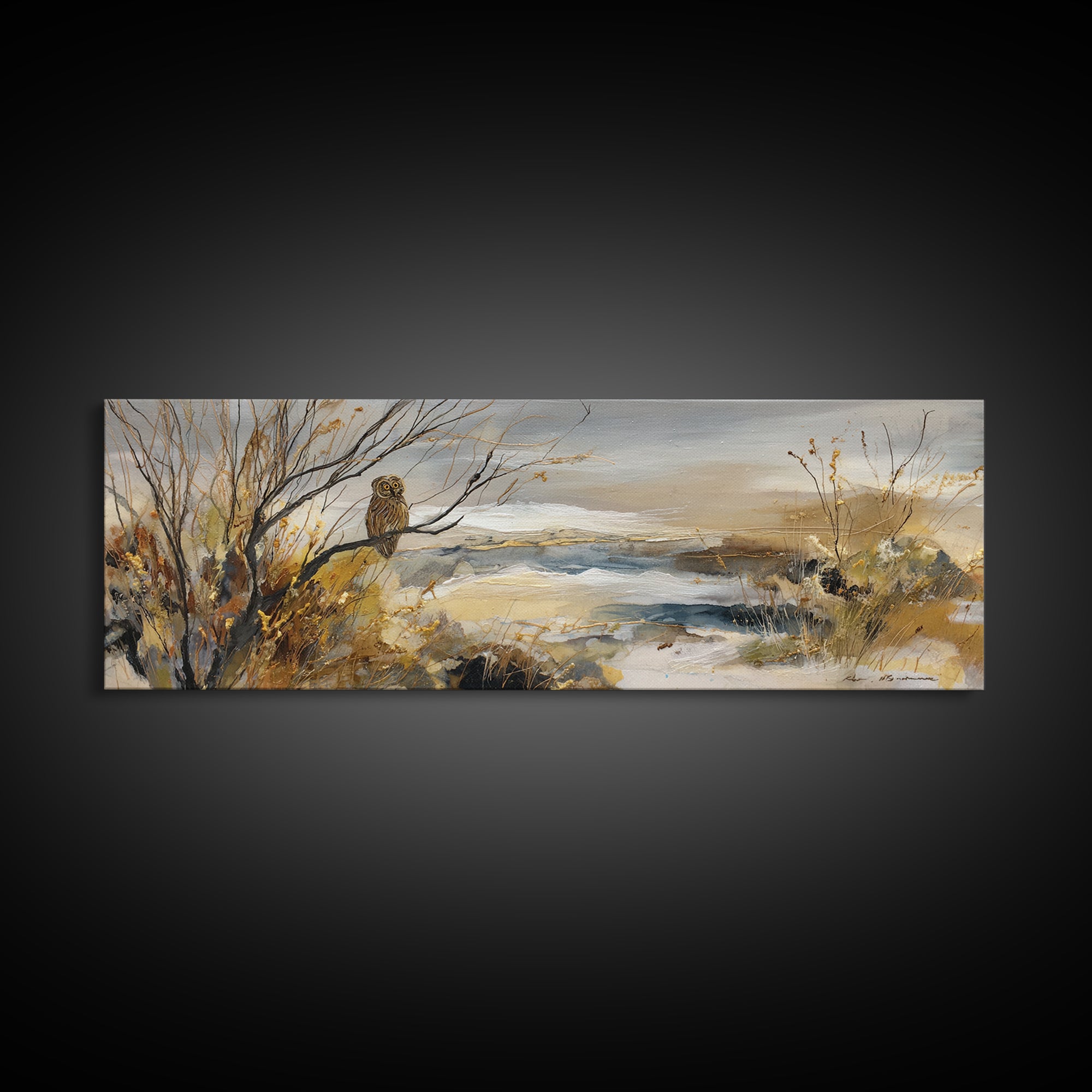 Owl in Moonlit Branches Canvas Print, Nature Art, Art Print, Living Room Decor, Oil Painting, Nature, Printable Wall Art, NAT-3x1-35