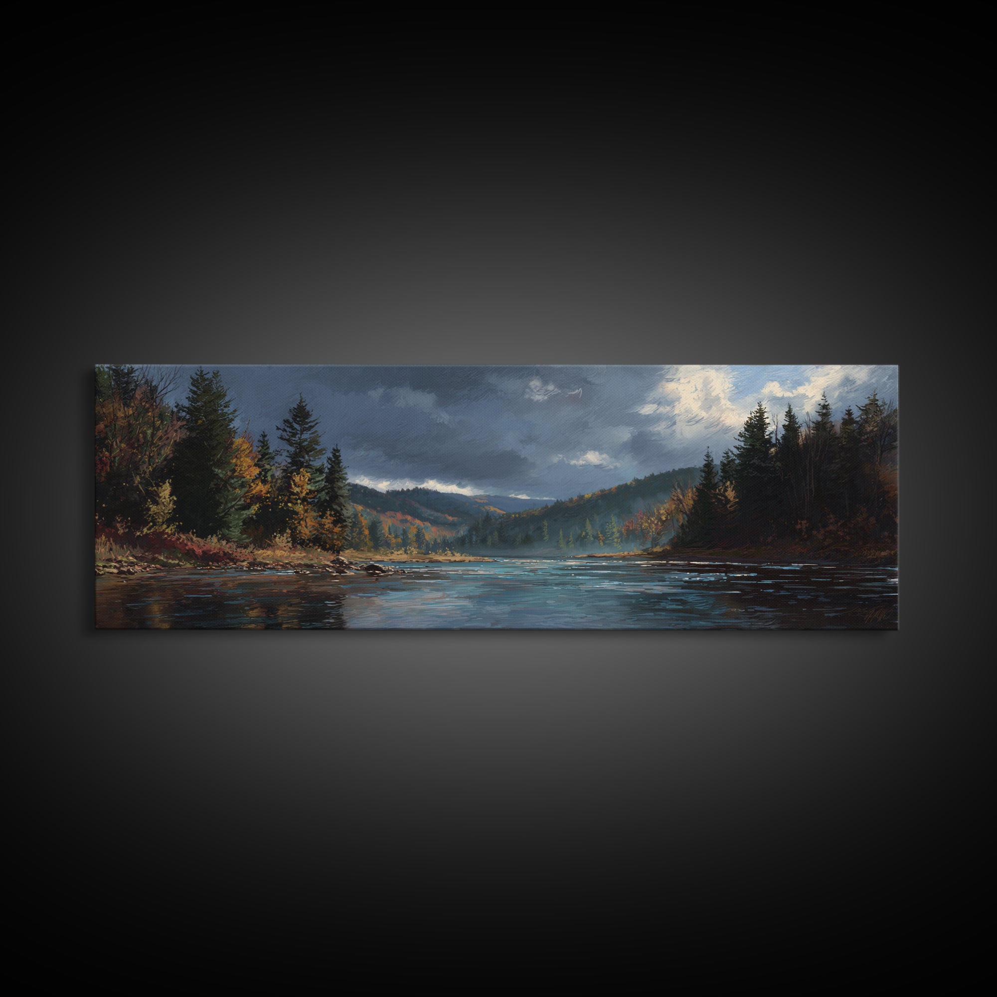Autumn Leaves Floating on Quiet Stream Canvas Print, Nature Art, 3d Wall Art, Living Room Decor, Nature, Nature Wall Art, NAT-3x1-46