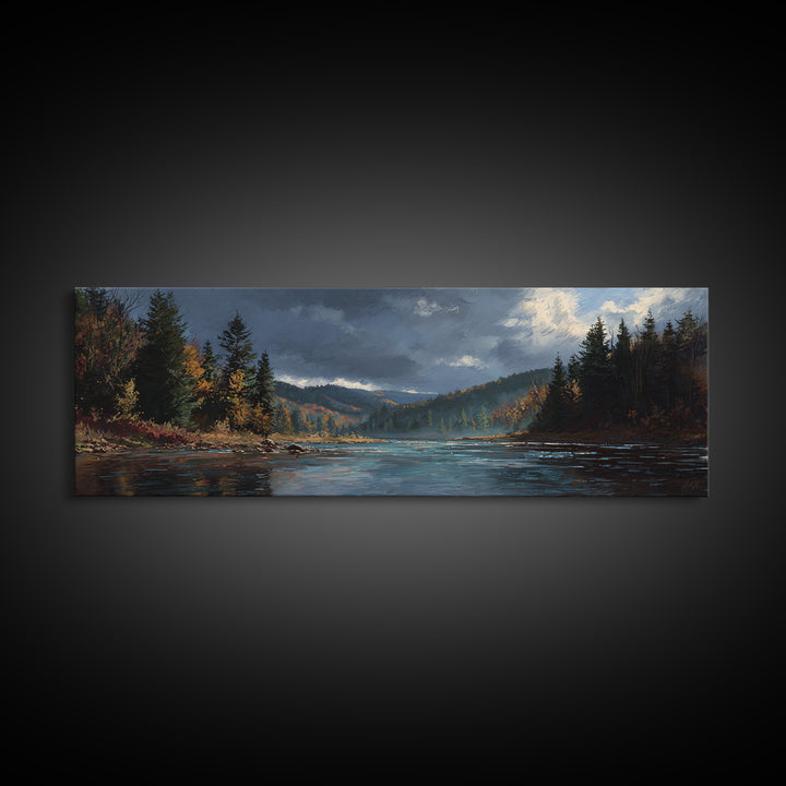 Autumn Leaves Floating on Quiet Stream Canvas Print, Nature Art, 3d Wall Art, Living Room Decor, Nature, Nature Wall Art, NAT-3x1-46