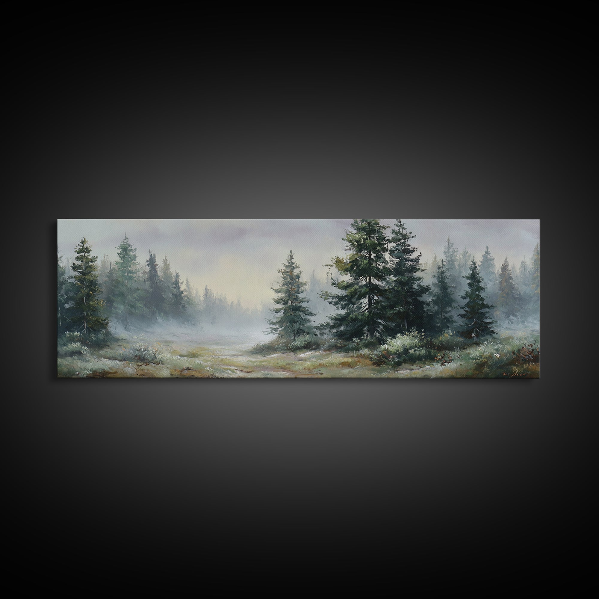 Mushroom Cluster in Enchanted Woodland Framed Canvas Print, Nature Art, Art, Living Room Decor, Oil Painting, Nature, NAT-3x1-47