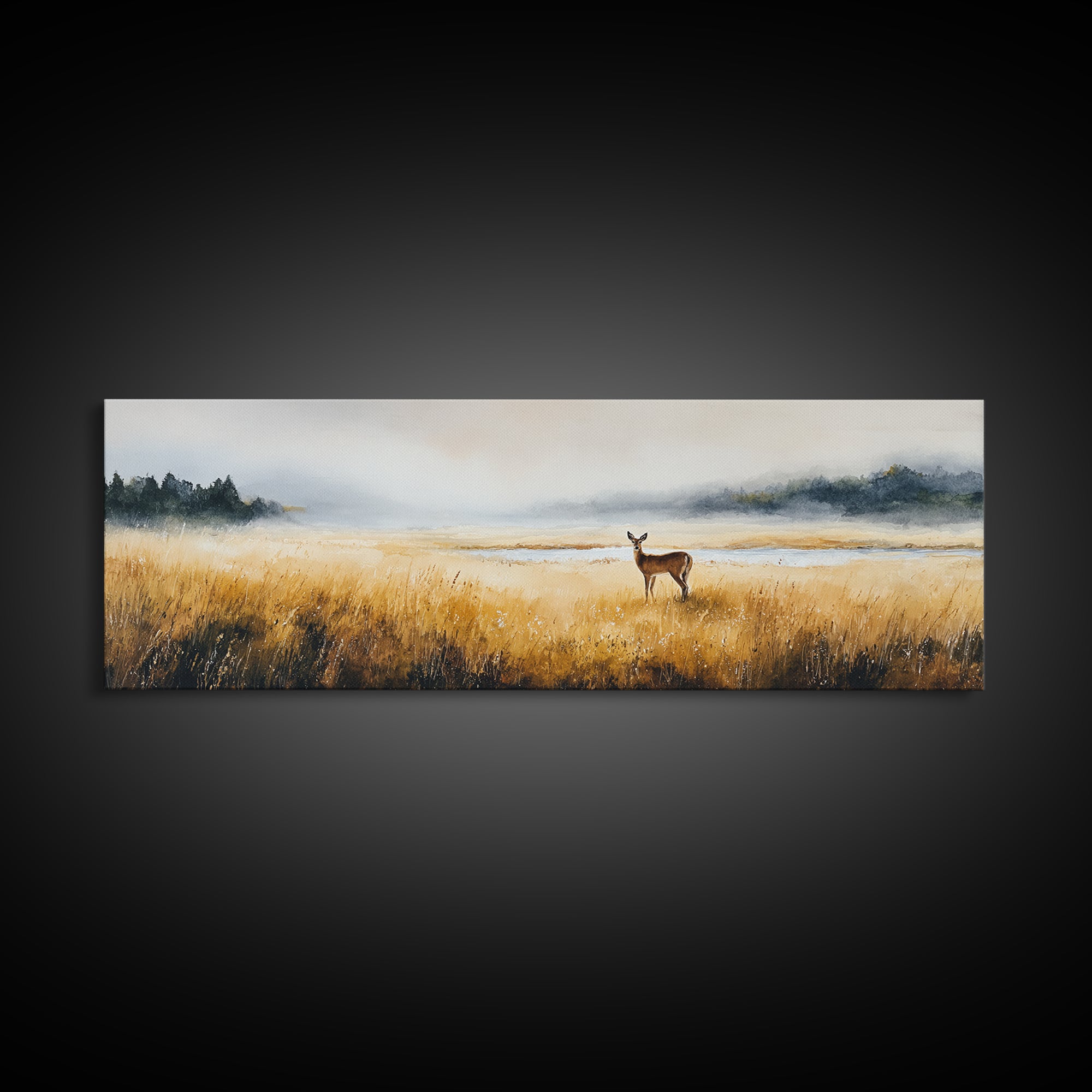 Deer Standing in a Golden Field Canvas Print, Nature Art, Art Print, Living Room Decor, Fine Art, Nature, Printable Wall Art, NAT-3x1-48