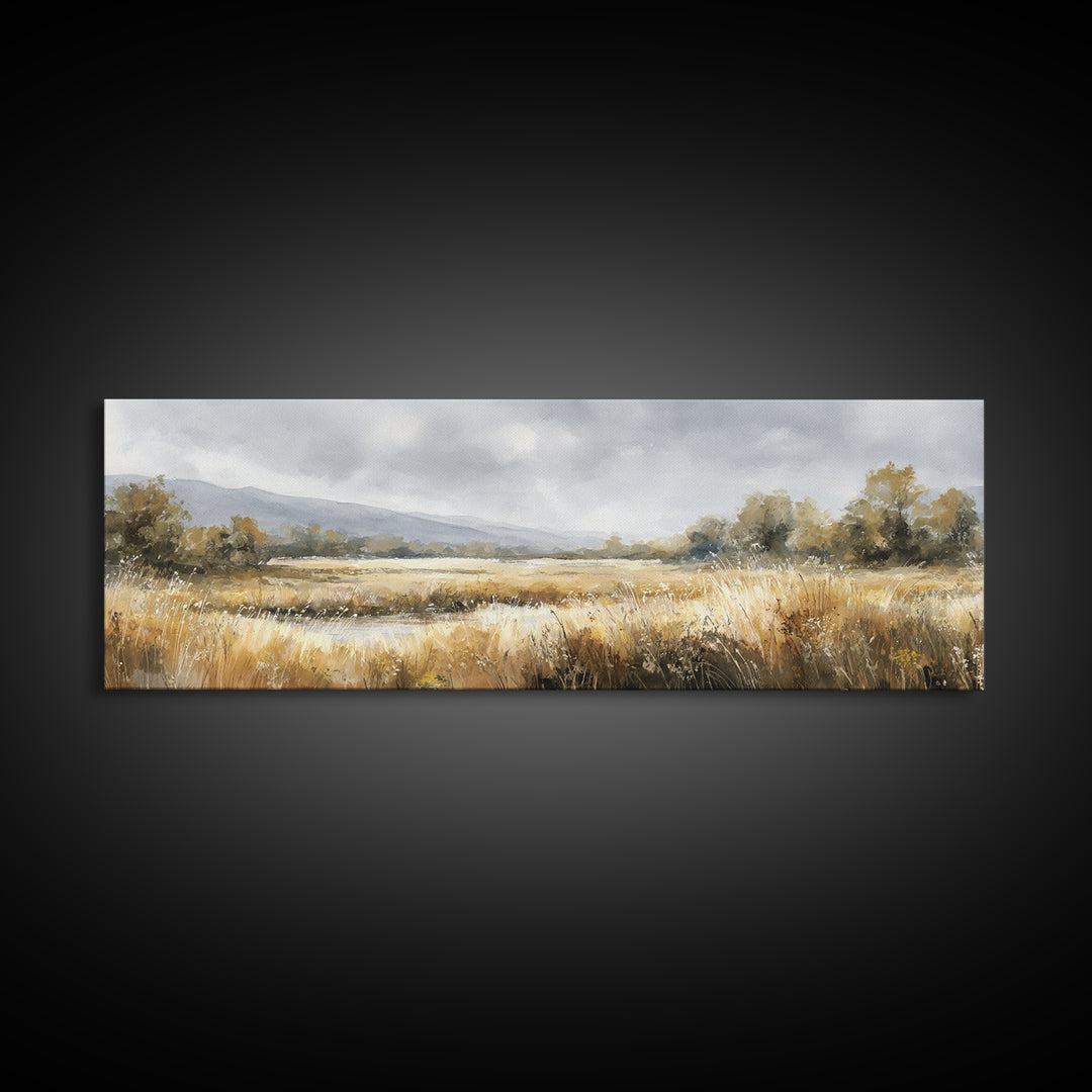 Sunrise Through Tall Grass and Wildflowers Framed Canvas Print, Nature Art, Wall Decor, Living Room Decor, Oil Painting, Nature, NAT-3x1-51