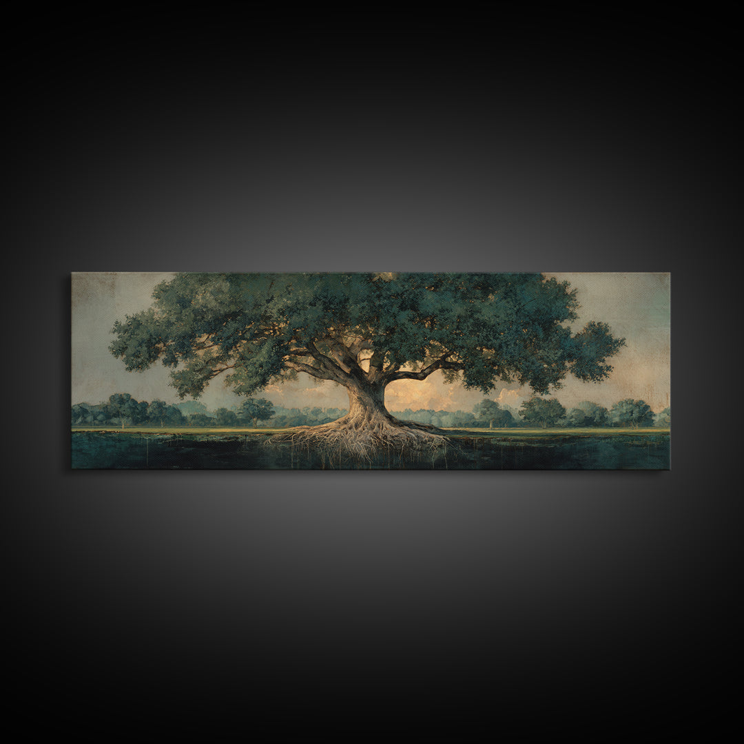 Tree of Life Framed Canvas Print, Nature Art, Living Room Decor, Oil Painting, Nature, Framed Art, Wood Wall Art, NAT-3x1-55