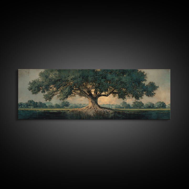 Tree of Life Framed Canvas Print, Nature Art, Living Room Decor, Oil Painting, Nature, Framed Art, Wood Wall Art, NAT-3x1-55