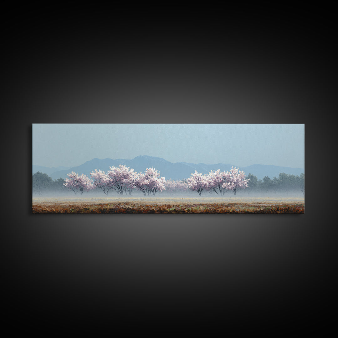 Spring Cherry Blossoms Framed Canvas Print, Nature Art, Textured Painting, Living Room Decor, Fine Art, Nature, NAT-3x1-56