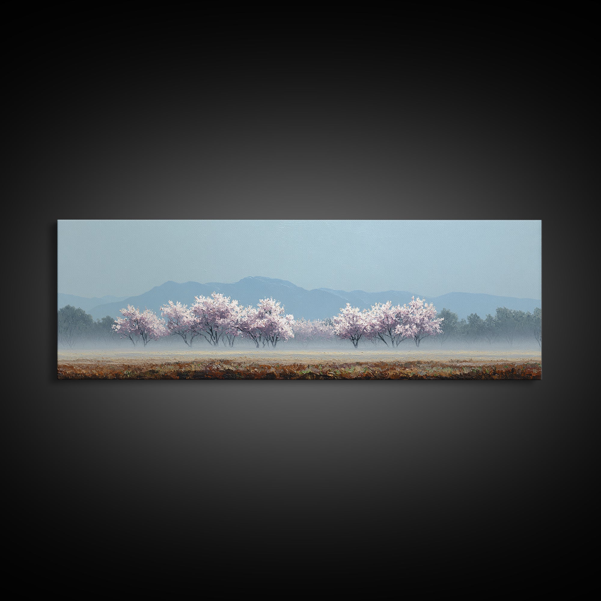 Spring Cherry Blossoms Framed Canvas Print, Nature Art, Textured Painting, Living Room Decor, Fine Art, Nature, NAT-3x1-56
