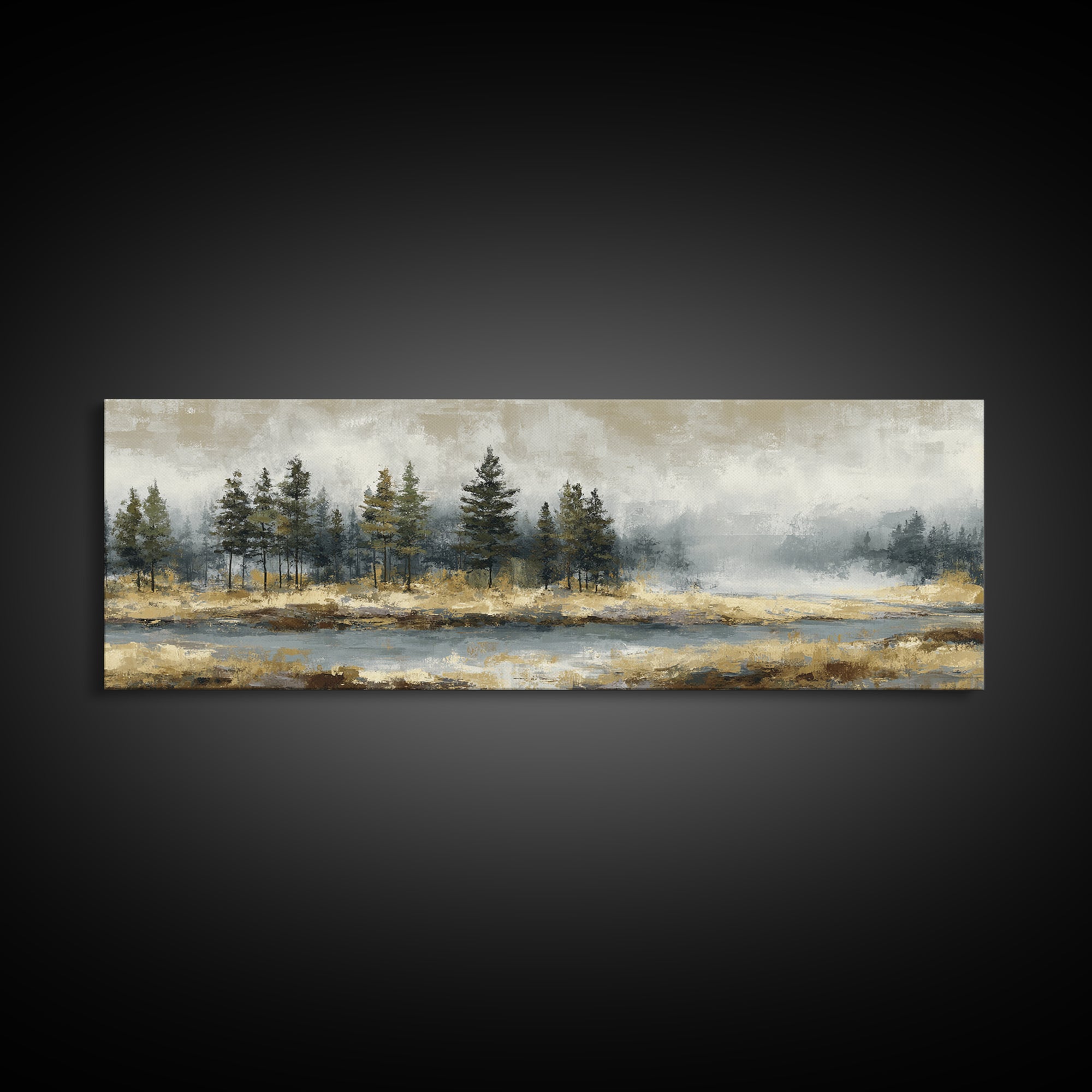 Moody Pine Forest Framed Canvas Print, Nature Art, Mountain Wall Art, Living Room Decor, Fine Art, Nature, Fine Art Print, NAT-3x1-57