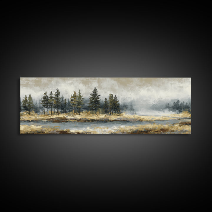 Moody Pine Forest Framed Canvas Print, Nature Art, Mountain Wall Art, Living Room Decor, Fine Art, Nature, Fine Art Print, NAT-3x1-57
