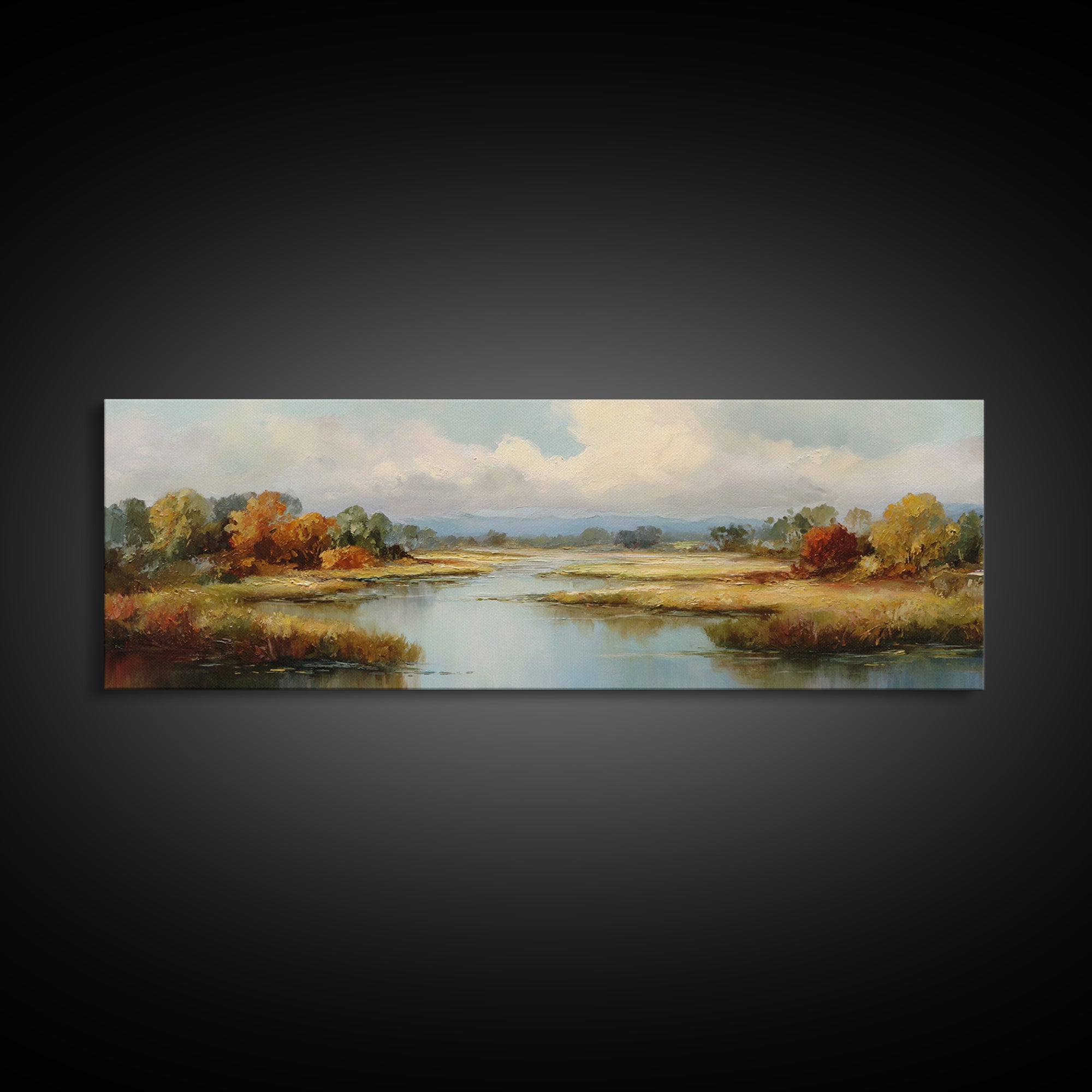 Autumn Leaves Floating on Quiet Stream Canvas Print, Nature Art, Art Print, Living Room Decor, Oil Painting, Nature, NAT-3x1-70