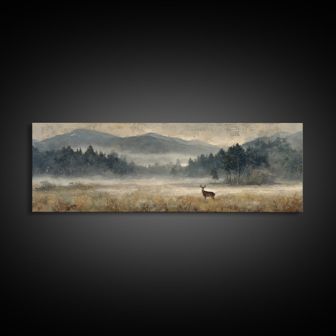 Deer Standing in a Golden Field Framed Canvas Print, Nature Art, Wall Art, Living Room Decor, Fine Art, Nature, Wood Wall Art, NAT-3x1-72