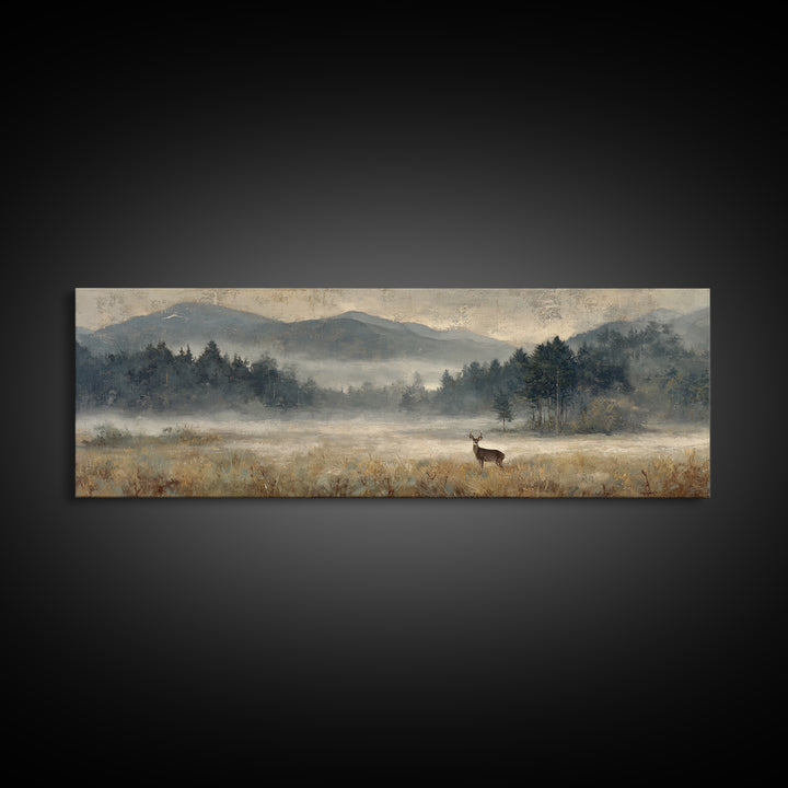 Deer Standing in a Golden Field Framed Canvas Print, Nature Art, Wall Art, Living Room Decor, Fine Art, Nature, Wood Wall Art, NAT-3x1-72