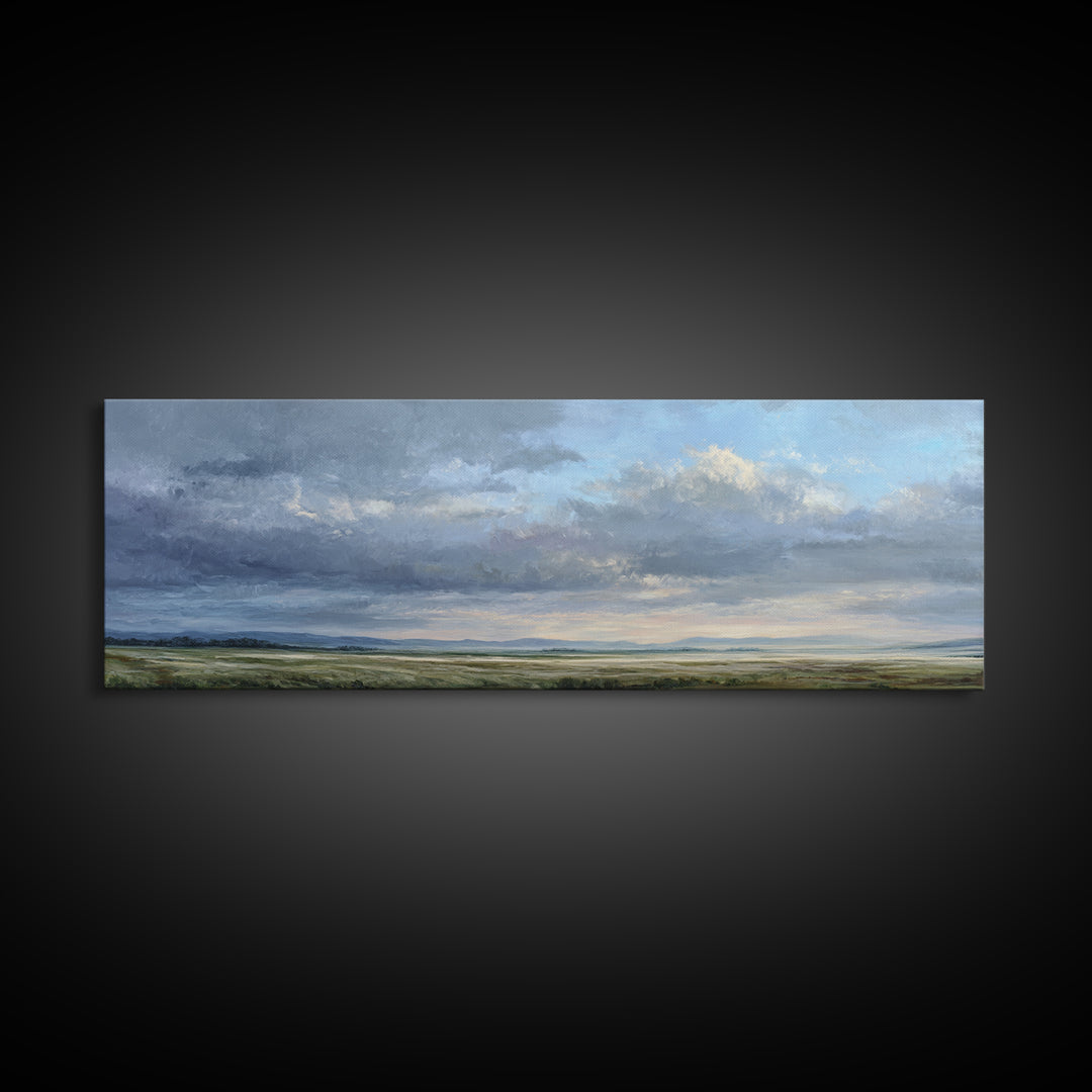 Storm Clouds over a Rolling Prairie Canvas Print, Nature Art, Poster, Living Room Decor, Fine Art, Nature, Abstract Wall Art, NAT-3x1-78