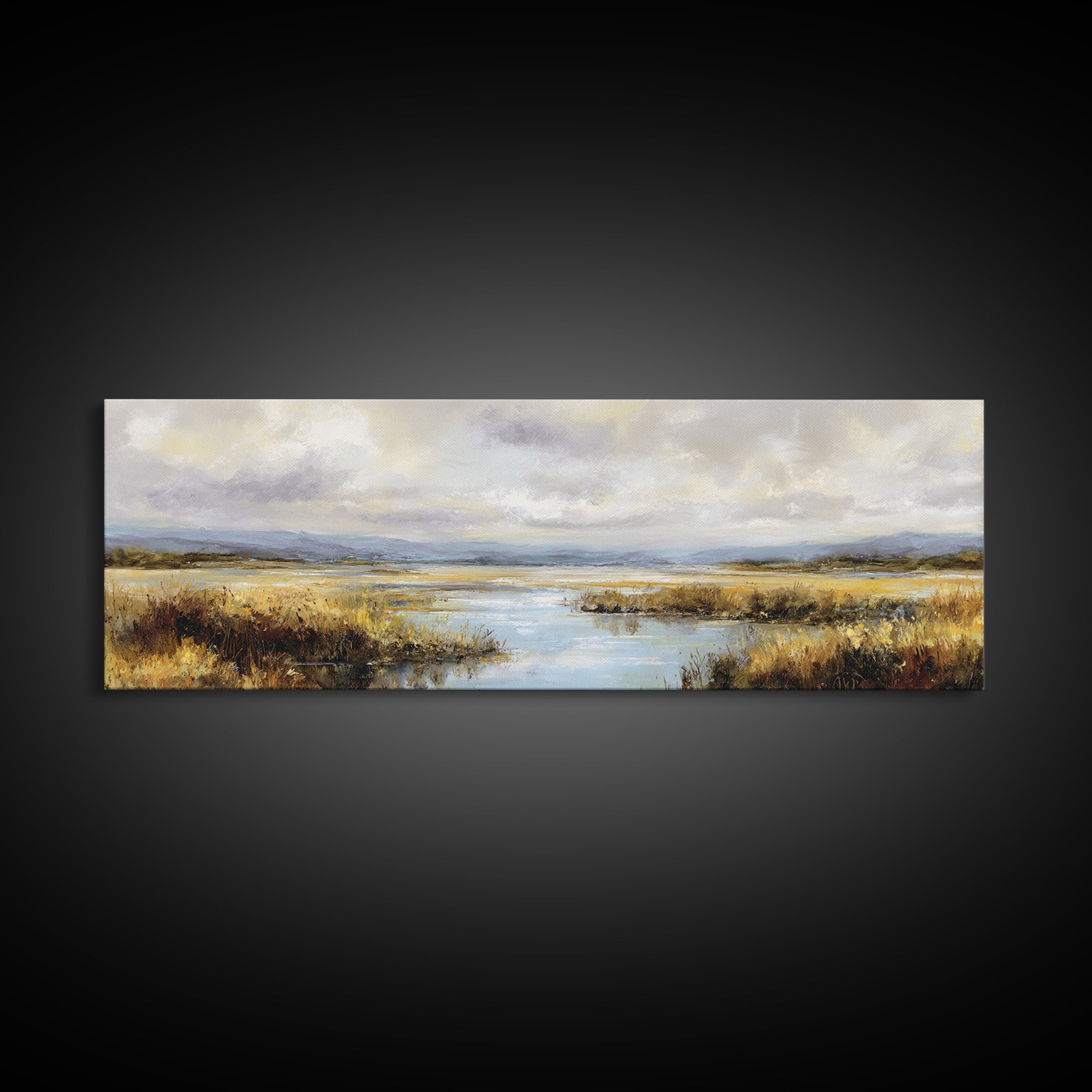 Dragonfly over a Pond with Reeds Framed Canvas Print, Nature Art, Wood Wall Art, Living Room Decor, Fine Art, Nature, NAT-3x1-82