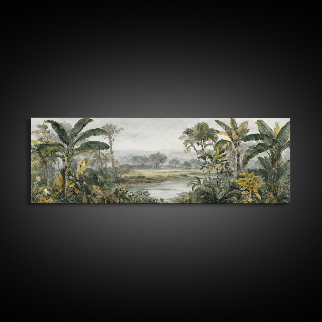 Tropical Jungle Leaves Canvas Print, Nature Art, Moss Art, Living Room Decor, Oil Painting, Nature, Statement Artwork, NAT-3x1-85