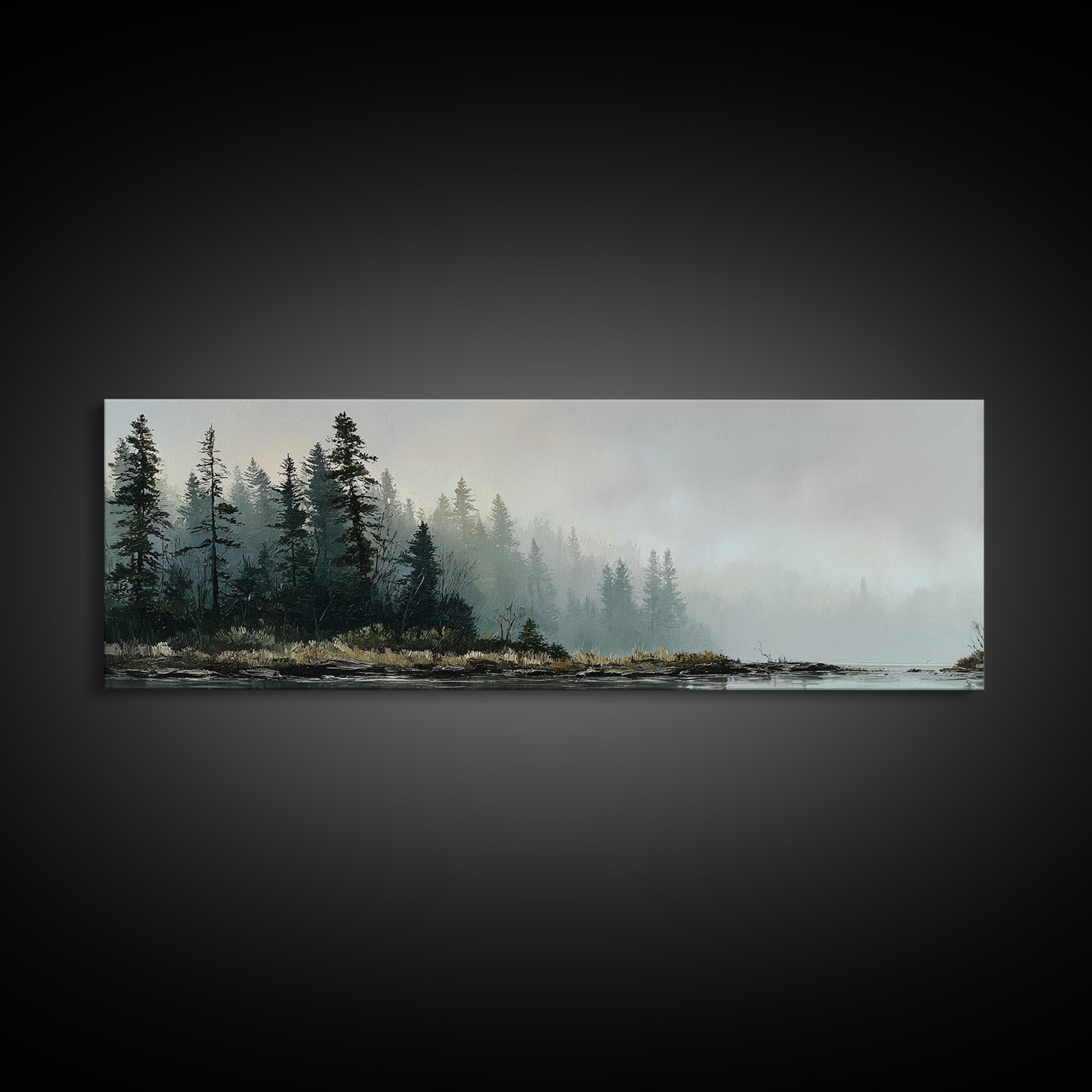 Moody Pine Forest Framed Canvas Print, Nature Art, Floral, Living Room Decor, Fine Art, Nature, Moss Art, Landscape Art, NAT-3x1-9