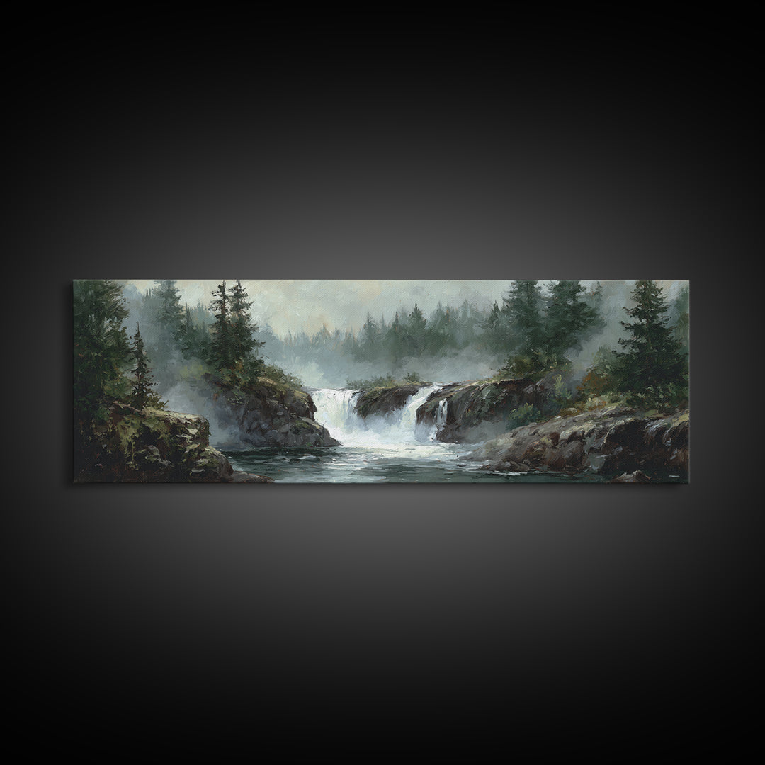 Waterfall Hidden Among Dark Green Rocks Canvas Print, Nature Art, Room Decor, Living Room Decor, Nature, Wall Hangings, NAT-3x1-91